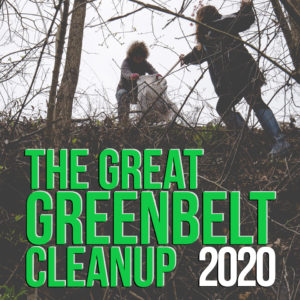 GGCU 2020 logo over a picture of volunteers cleaning a steep bank 